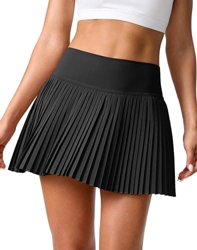 SANTINY Pleated Tennis Skirt for Women with Pockets Shorts Women's High Waisted Lightweight Athletic Golf Skorts Skirts for Casual(Black_M) - Image 1
