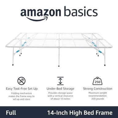 Amazon Basics Platform Bed Frame Full, Foldable Metal, Tool-Free Setup, 14 Inches High, White - Image 4