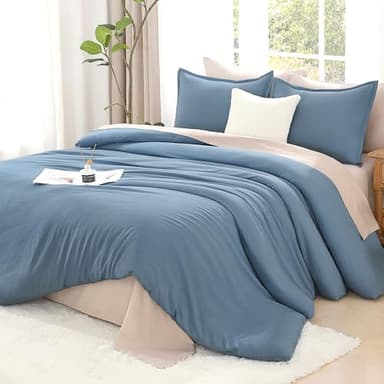 Litanika Oversized King Comforter Set Grayish Blue Super King Plus Size, 3 Pieces Lightweight Solid Bedding Comforter Set, All Season Fluffy Bed Set (128x120In Comforter & 2 Pillowcases) - Image 1