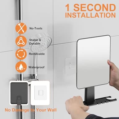 Jobsonslates Shower Mirror Fogless for Shaving, Fogless Mirror for Shower with Razor Holder, NO-Drilling & Removable, Shatterproof & Waterproof with 2 Adhesive Hooks - Image 3