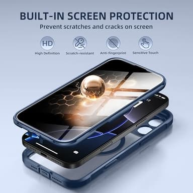 BERFY for iPhone 16 Pro Case, Compatible with MagSafe, Built-in Privacy Screen Protector and Camera Protection, Anti-Spy Full Body Shockproof Clear Phone Case for 16 Pro 6.3", Blue - Image 4