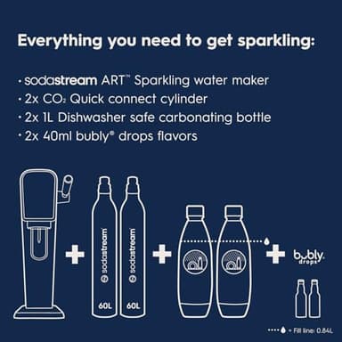 SodaStream - ART Sparkling Water Maker | VALUE BUNDLE | CQC CO2 system | Includes 2x CO2 Cylinders, 2x 32 Fl Oz Dishwasher Safe Bottles, 2x Bubly Flavor Drops | Combine with Pepsi Flavors | Black - Image 3