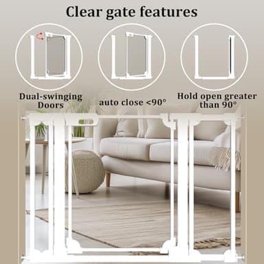 WAOWAO Clear Baby Gate for Stairs Modern Design Acrylic Auto Close Pet Gate, 29.52-37.79" Wide Safety Baby Gate for Doorways,White Clear Dog Gates Indoor, Hallways,Kitchen - Image 5