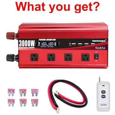 Cantonape 3000W Power Inverter 12V to 110V/120V DC to AC with LCD Display, Remote Controller 4 x AC Outlets and 4 x 3.1A USB Car Adapter for Car Truck Boat RV Solar System - Image 9