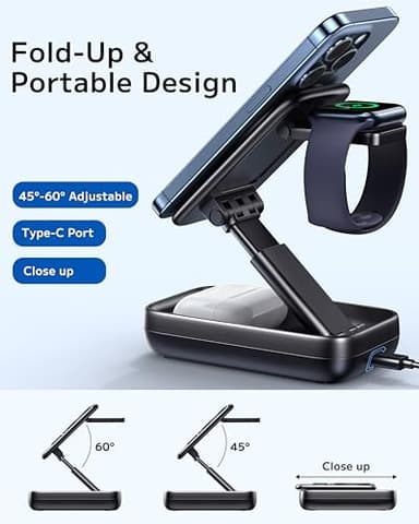 3 in 1 Foldable Wireless Charging Station for Apple Devices 20W Fast Mag-Safe Charger Stand Magnetic Wireless Charger for iPhone 15 14 13 12 Series AirPod iWatch Charger Multiple Devices Adapter - Image 4