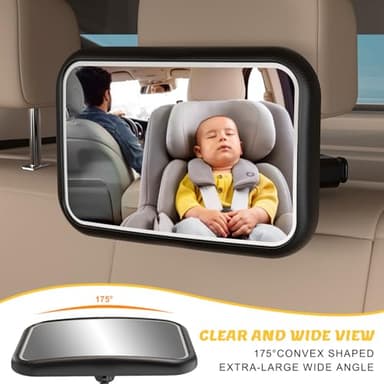 Baby Car Mirror with Light, 7 RGB Light Rear Facing Baby Car Seat Mirror with Remote Control Rechargeable 360° Rotation Hook Clip Design Wide View Shatterproof - Image 7