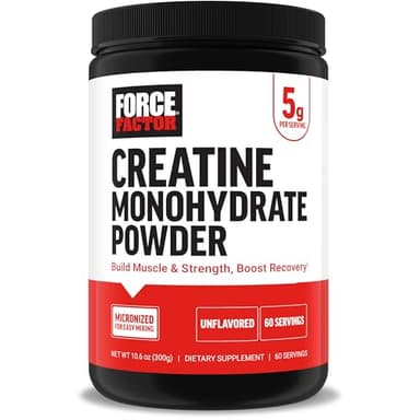 Force Factor Creatine Monohydrate Powder, 5g Micronized Dose to Support Muscle Growth, Strength, Recovery, Cognitive Health & Memory, Unflavored, 60 Servings - Image 1