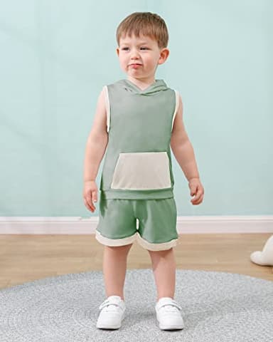 SANMIO 4-5T Toddler Boy Clothes Little Kids Summer Clothing Baby Boy's Hooded Tank Top and Shorts Outfit Set - Image 3