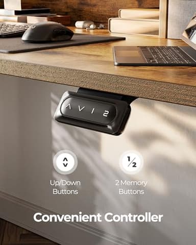 FEZIBO 55'' x 24'' Height Adjustable Electric Standing Desk with Double Drawer, Computer Workstation, Home Office Stand Up Table with 4 Height-Adjustable Feets & 2 Hooks, Vintage Brown - Image 7