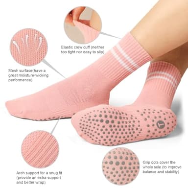 Toes Home Pilates Socks for Women with Grippers, Non Slip Yoga Crew Socks for Barre Hospital Exercise Workout Sticky Athletic Slipper Socks 4 Pairs - Image 2