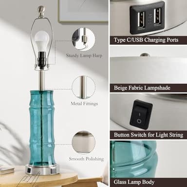 uboory Table Lamps Set of 2 - Bedside Lamp with Fabric Shades - for Bedroom and Living Room with USB and Nightlight - Perfect for Nightstands and Bedrooms (26"" high) Bulb Included, Blue, BL2024001 - Image 5