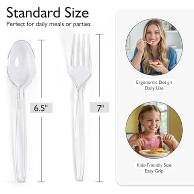 [200 Count] Disposable Plastic Silverware, Heavy Duty Forks and Spoons Set, Durable Plastic Utensils Cutlery Set for for Parties, Picnics, Big Event, Daily Use - Bpa free - Image 3