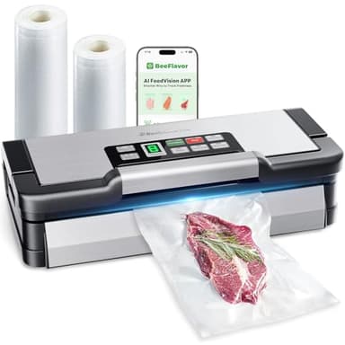 95kPa Vacuum Sealer Machine with AquaLock Technology, for Moist Seals, 2X Seal & 130W, Fully Automatic Food Sealer, Built-In Cutter, Bag Storage & Hose, Precision Sealing, 2 Bag Rolls,Stainless Steel - Image 1