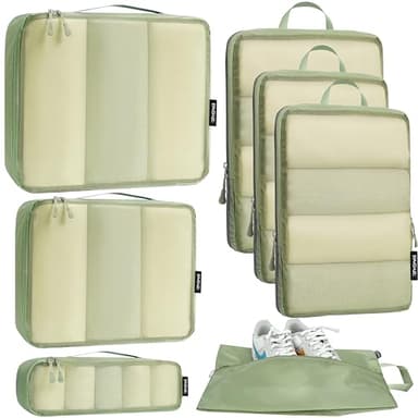 Bagail Ultralight Packing Cubes 7 Set, 3 Compression Packing Cubes 3 Packing Organizers With 1 Shoe Bag-Matcha Mesh - Image 1
