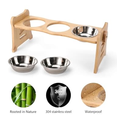 Elevated Cat Bowls15° Tilted Stainless Steel Elevated with Bamboo Stand - 3 Pots Raised Cat Bowls for Indoor Cats and Small for Indoor Cats with Anti-Overflow Design (Light Yellow) - Image 6