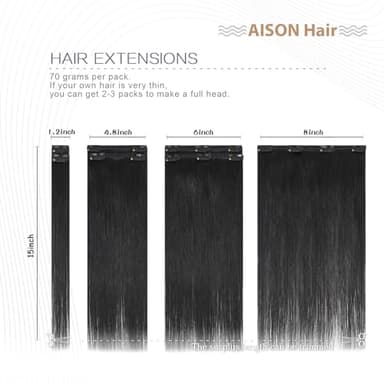 Aison Black Hair Extensions Clip in Real Human Hair 120G 100% Remy Human Hair Clip in Extensions Soft Silky Straight 7pcs 20inch - Image 6