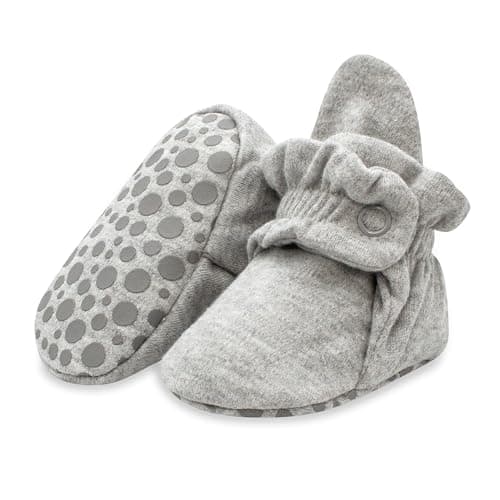 Zutano Unisex Organic Cotton Baby Booties with Gripper Soles, Gray Heather, 6M - Image 1
