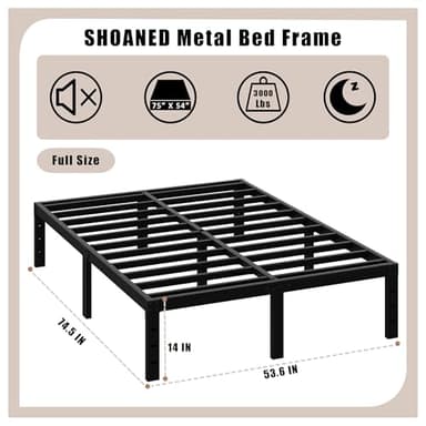 SHOANED Full Metal Bed Frame - 14 Inch Tall Heavy Duty Bedframe Black Basic Steel Slats Platform No Box Spring Needed/Easy Assembly/Noise Free - Image 3