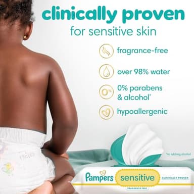 Pampers Baby Wipes, Sensitive, Water Based Wipe, Clinically Proven, Hypoallergenic, and Unscented for Babies, 336 Wipes Total (4 Flip-Top Packs) - Image 2