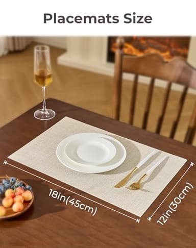 Leetaltree Beige Placemats Set of 8 - Heat Resistant Non-Slip Place mats for Dining Table, Washable Durable PVC Vinyl Woven Table Mats（Beige, 8） - Image 4