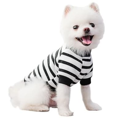 ANIAC Fall Dog Sweater Fleece Striped XS Dog Shirt with Long Sleeves Winter Cat Apparel Warm Puppy Clothes for Small Dog Girl Boy Pet Sweatshirt 2-24 LB (White, 2XL)… - Image 1
