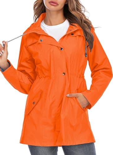 Kikibell Rain Jacket for Women Packable Windbreaker for Travel Orange Jackets Coat Women Lined Raincoat - Image 7