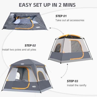 UNP 4-Person Tent, Portable Cabin Tent, Camping Tent 4-Person Easy Set Up, Waterproof with Top Rainfly for Outdoor Camping/Hiking (Gray) - Image 5