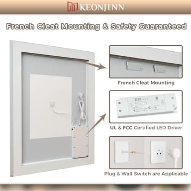 Keonjinn LED Bathroom Mirror 30 x 36 Inch with Front and Back Light, Stepless 3 Colors Temperature & Dimmable Backlit Mirror, UL Listed LED Driver, Double Lights Tempered Glass LED Wall Vanity Mirror - Image 7