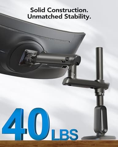 HUANUO Heavy Duty Monitor Arm for Ultrawide Screens up to 49", Holds 40 lbs, Aluminum Ultrawide Single Monitor Stand with 29.1" Max Height, Fully Adjustable Desk Mount, Max VESA 100x100mm - Image 3