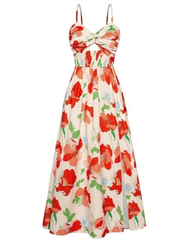 Women's Casual Maxi Sundress Sleeveless Spaghetti Strap Twist Front Floral A line Beach Dress with Pockets Red Floral XL - Image 1