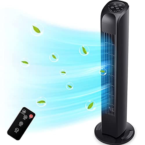 Uthfy Oscillating Tower Fan with Remote, Electric Standing Floor Fan for Bedroom Indoor Office and Home Use,Quiet Cooling Portable Bladeless Tower Fans, 30 inchs, Black - Image 1