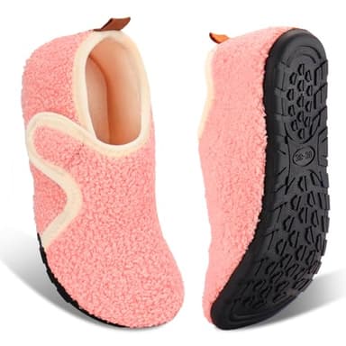 Ibeauti Womens Mens House Slippers Rubber Sole Indoor Slipper Socks Lightweight Fleece Lined Slip-on Barefoot Slippers (Pink, Women, Numeric Range, Medium, 7.5, 8.5) - Image 1