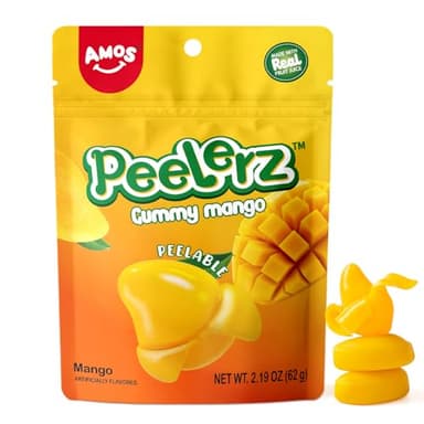 Amos Peelerz Mango Gummy Candy, Peelable Mango Gummy Candy, Resealable 2.19oz Bag (Pack of 8) - Image 1