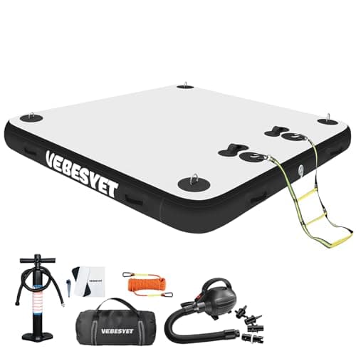 VEBESYET Inflatable Floating Dock Platform, 6ft x 5ft x 6" Inflatable Dock Floats Multi Person Floating Island Raft for Lake Pool Beach Ocean - Image 1