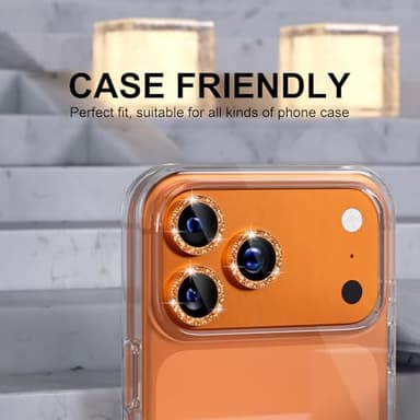 Choiche Compatible for iPhone 17 Pro/iPhone 17 Pro Max Camera Lens Protector Bling, 9H Tempered Glass Camera Cover Screen Protector Metal Ring Decoration Accessories (Glitter-Orange) - Image 5