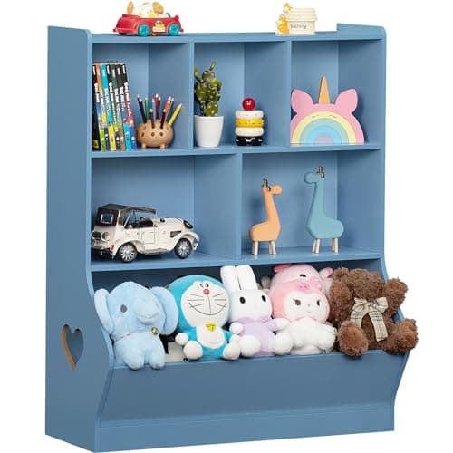 Lerliuo Kids Storage Organizer, 3 Tier Children Bookcase and Bookshelf, Toddler 6 Cubby Cabinet, Wood Book Shelf for Playroom, Bedroom, Living Room, Nursery, School 39.17'' H(Blue) - Image 1