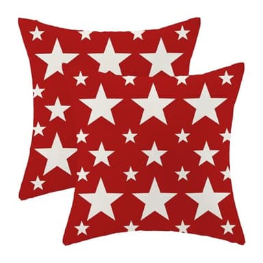AEIOAE 4th of July Pillow Covers 20x20 Red and White Patriotic Stars Outdoor Decor Throw Pillows for Couch American Flag Independence Day Pillowcase Decorative Cushion Case for Sofa Bed Set of 2 - Image 1
