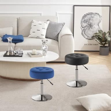 Gitrah Black Vanity Chair for Makeup Room Vanity Stool for Makeup Room Round Tufted PU Leather Makeup Chair Vanity Stools for Bathroom Height Adjustable 360 Swivel - Image 7