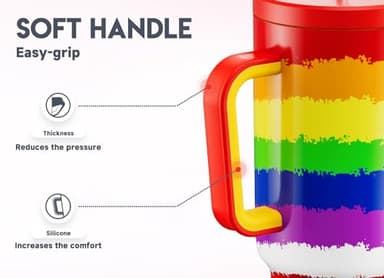 Meoky 40 oz Tumbler with Handle and Straw, Tumbler with Lid and Straw, Insulated Stainless Steel Travel Mug, 100% Leak-proof, Keeps Cold for 34 Hours (Rainbow Flag) - Image 4
