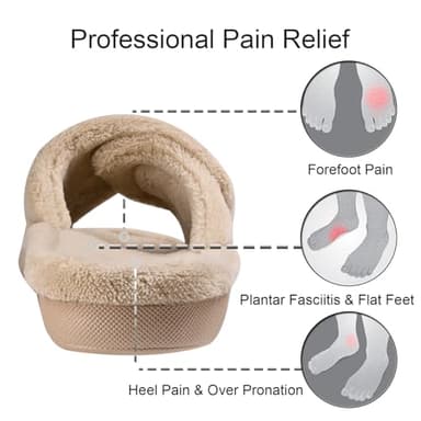 GRITHEIM Women's Orthotic Arch Support Slippers Fuzzy Adjustable Orthopedic Slippers for Plantar Fasciitis Furry Slide for Ladies (Brown,10) - Image 3