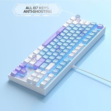MageGee 75% Mechanical Gaming Keyboard, Blue Switch, LED Blue Backlit, 87 Keys Compact TKL Wired Keyboards for Windows Laptop PC Gamer - Blue/White - Image 5