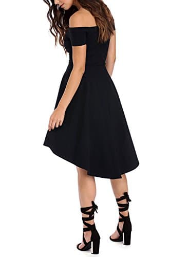 Sarin Mathews Women Off The Shoulder Short Sleeve High Low Cocktail Skater Dress Black XL - Image 3