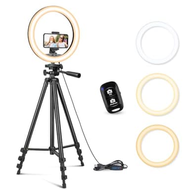 Sensyne 12'' Ring Light with 50'' Extendable Tripod Stand, LED Circle Lights with Phone Holder for Live Stream/Makeup/YouTube Video/TikTok, Compatible with All Phones - Image 1