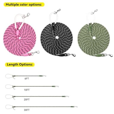 Codepets Nylon Dog Leash 6FT 10FT 20FT 30FT Diameter 2/5 Inch with Comfortable Silicone Handle Highly Reflective No Tangle for Medium Large Dogs Outside Walking Camping Backyard. (Pink, 20FT) - Image 5