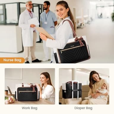 LOVEVOOK Teacher Tote Bag for Women, Work Bags Laptop Bag with Large Cup Holder, Quilted Nurse Bag Diaper Tote with Multi-Pockets, Large Computer Handbag Purse for Bussiness Travel, Office, College - Image 6