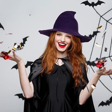 Edoneery Halloween Witch Hat for Women Wide Brim Foldable Pointed Cap for Halloween Party Costume Accessory - Image 4