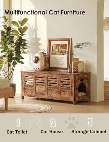 DINZI LVJ Litter Box Enclosure Furniture for 2 Cats, Top Opening Hidden Litter Box with Double Rooms, Dual Cat House with Good Ventilation, 47.2" Wooden Cat Washroom, Box Cabinet, Rustic Brown - Image 6