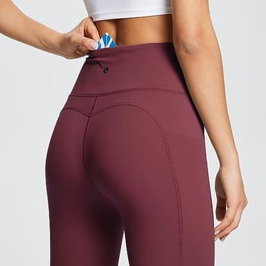 baleaf Workout Leggings for Women Tummy Control with Pockets High Waisted Athletic 7/8 Ultra Soft Gym Yoga Petite Ankle Pants Wine M - Image 5
