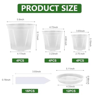 YALIOURS Clear Nursery Pots for Plants, 12Pack 4/5/6 inch Transparent Plastic Plant Pots with Drainage Holes, Garden Pots for Plants Flowers with 12Pack Trays and 15pcs Plant Labels - Image 7