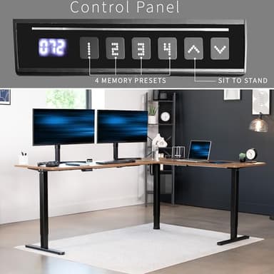 VIVO Electric Corner 84 x 63 inch L-Shaped Standing Desk, Memory Height Adjustment, Rustic Vintage Brown Top Black Frame, DESK-E3CTBN-84 - Image 5